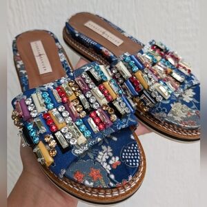 Rebeca Sanver Beaded Rhinestone Embroidered Slide Sandals Women's Size 35